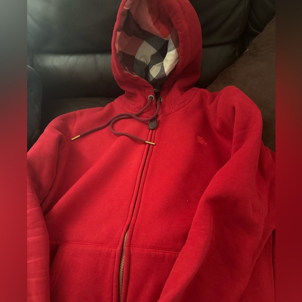 Men’s Burberry zip up hoodie with checkered hood size L